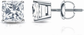IGI Certified Platinum 4-Prong Basket Cushion Cut Diamond Stud Earrings (1 cttw, G-H,SI1-SI2) screw-backs