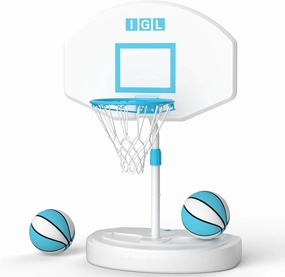 IGL DunkSplash Elite Pool Basketball Hoop, Swimming Pool Basketball Hoop Poolside with PC Backboard, Stainless Steel Rim, Water Storage Base & Stand with 2 Balls & Pump