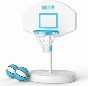 IGL DunkSplash Elite Pool Basketball Hoop, Swimming Pool Basketball Hoop Poolside with PC Backboard, Stainless Steel Rim, Water Storage Base & Stand with 2 Balls & Pump