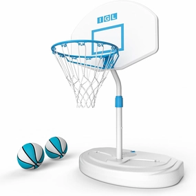 IGL Pool Basketball Hoop Poolside-Height Adjustable, Swimming Pool Basketball Hoop Outdoor, Anti-rust Stainless Steel Portable Basketball Goal System for Pool, Fillable Base, Includes 2 Balls and Pump
