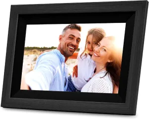 iHome WiFi Digital Picture Frame Compatible with Frameo App, 32G Digital Photo Frame with Secure Image Sharing for Tabletop or Wall Mount – Black Wood (IPF1032BW)
