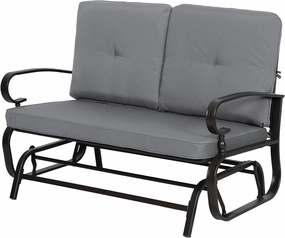 Incbruce Outdoor Textilene Glider Rocking Chair Patio Glider Bench for 2 Person, Porch Loveseat Seating Patio Steel Frame Chair Set with Cushion for Porch, Patio, Garden (Grey)