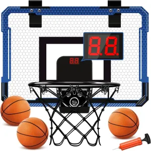 Indoor Basketball Hoop Set for Kids, Over The Door Basketball Hoop Indoor for Door & Wall, Mini Hoop with Electronic Scoreboard & 3 Balls, Basketball Toy Gifts for Kids Boys Girls