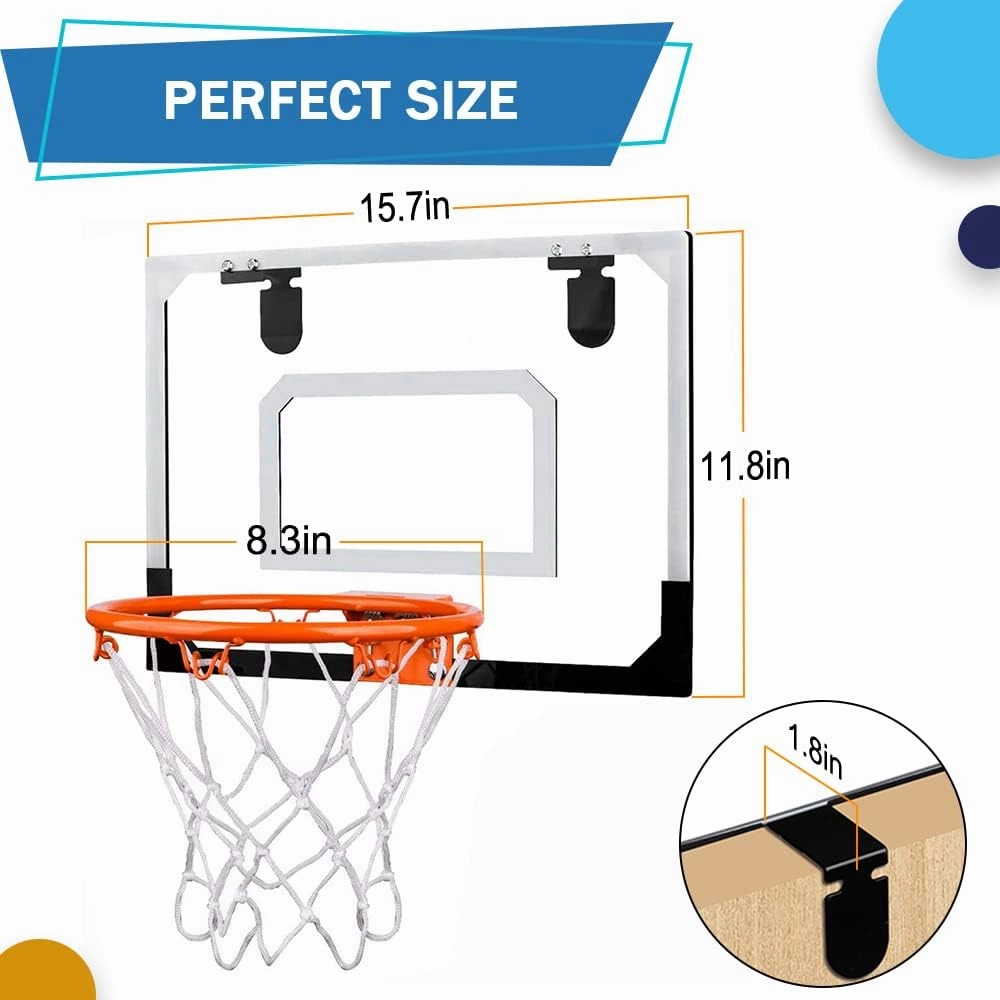 Indoor Basketball Hoop Set for Kids Adults, Mini Over The Door Hoop Set with 4 Mini 6" Balls for Wall Home Office, Upgarde Wall Mount Basketball Goal Sport Game for Boys Age 3-12 Years