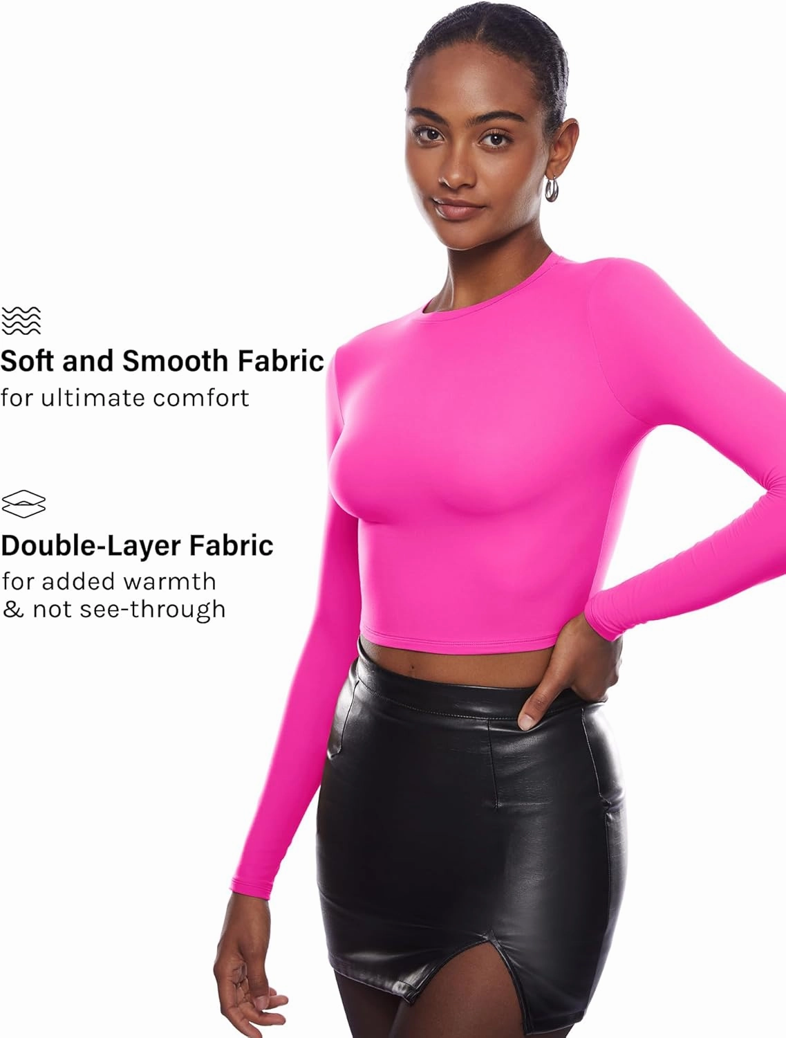 INLYRIC Women's Inbarely Soft Long Sleeve Tops Crew Neck Slim Fit Double Lined Basic Casual Going Out Y2K Tees Shirts