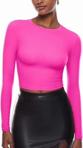 INLYRIC Women's Inbarely Soft Long Sleeve Tops Crew Neck Slim Fit Double Lined Basic Casual Going Out Y2K Tees Shirts