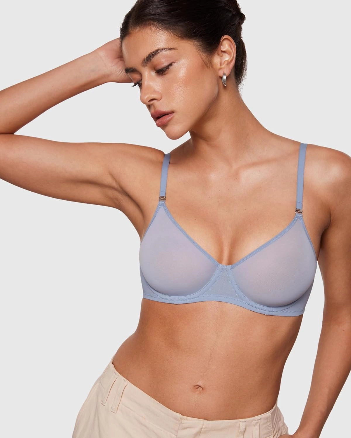 INLYRIC Women's Sheer Demi Balconette Bra - Sexy Mesh Unlined Underwire See Through Demi Bras