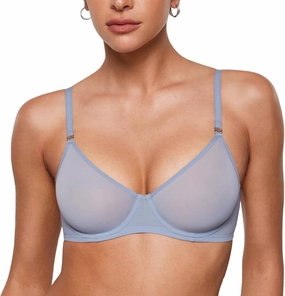 INLYRIC Women's Sheer Demi Balconette Bra - Sexy Mesh Unlined Underwire See Through Demi Bras