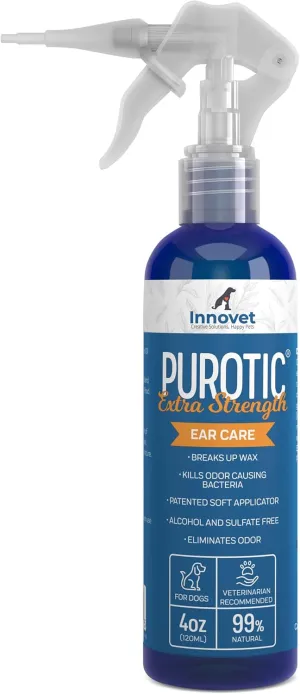 INNOVET PurOtic Natural Ear Cleaner for Dogs & Cats with Silicone Applicator - Extra Strength 4 oz Bottle