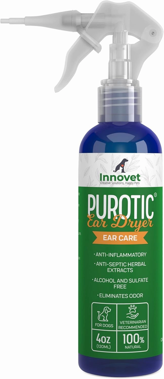 Innovet PurOtic Natural Ear Dryer for Dogs with Silicone Applicator - 4 oz Bottle - 100% Made in USA - Ear Dryer for Dogs