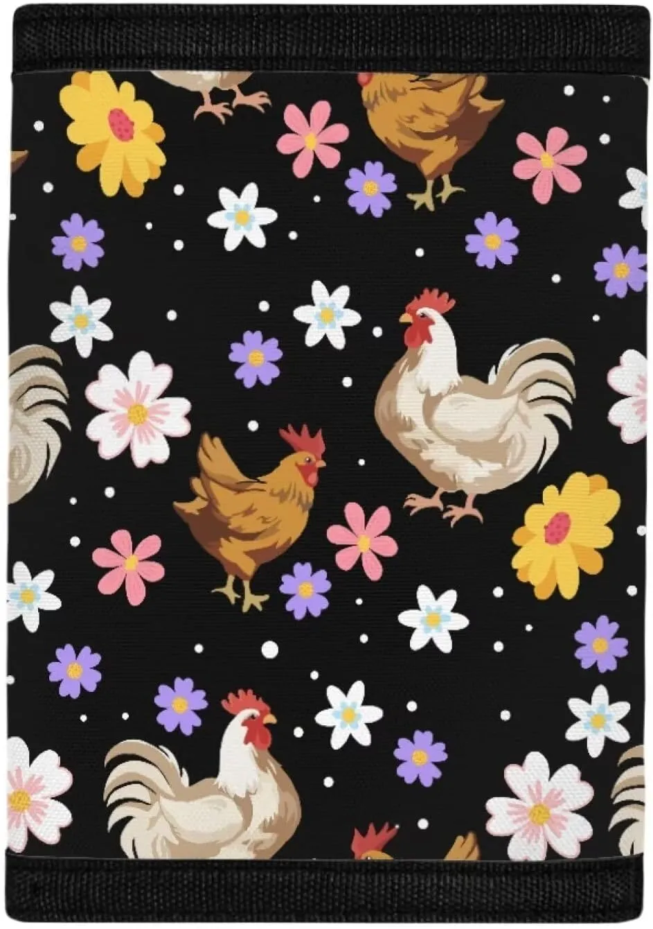 INSTANTARTS Chicken Hippie Flower Canvas Wallet for Teen Kids Girls Trifold Money Bag Portable Coin Purse Coin Storage Bag