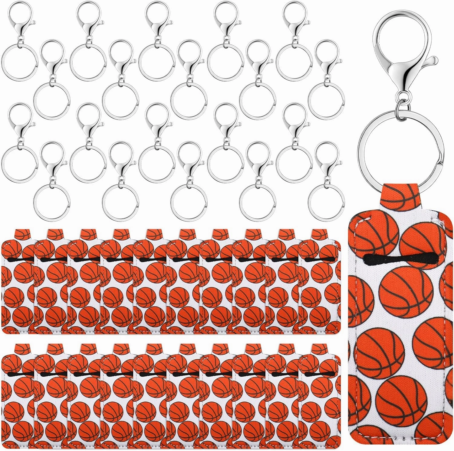 Janmercy 40 Pieces Basketball Gift Included Basketball Lipstick Holder and Metal Keychains Portable Lipstick Sleeve Pouch Lip Balm Holder Keychain Lip Gloss Tube Holder for Women Girls