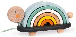 Janod - Sweet Cocoon Wooden Rainbow Turtle Stacking and Pull Toy 7 Piece Building and Nesting Stack with 6 Pastel Arches, Wobbling Head and Tail and String - Ages 18 Months  - J0440