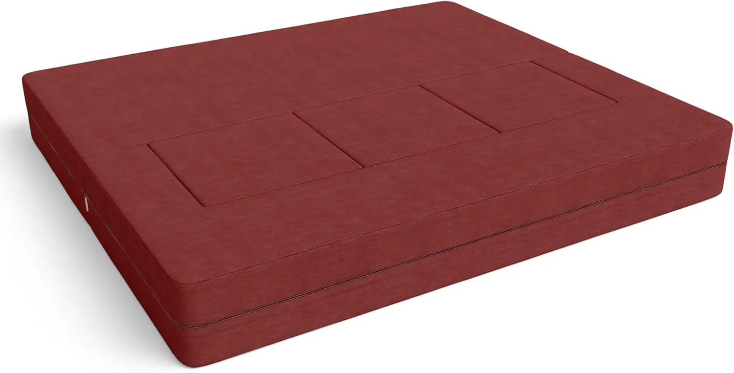 Jaxx Zipline Convertible Sleeper Sofa & Three Ottomans/California King-Size Bed, Textured Microvelvet - Berry Red