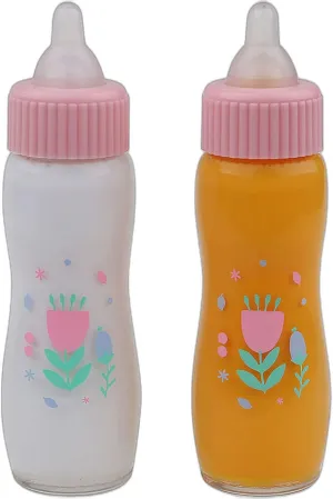 JC Toys Deluxe Disappearing Magic Bottles | Fits All Dolls | Milk and Juice | Flower Theme | Ages 2  , Pink