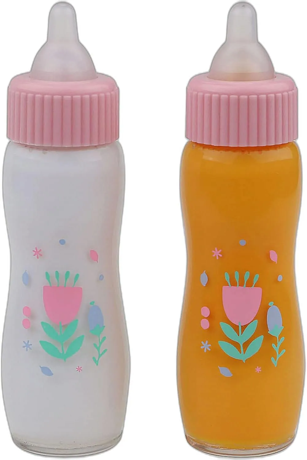 JC Toys Deluxe Disappearing Magic Bottles | Fits All Dolls | Milk and Juice | Flower Theme | Ages 2  , Pink