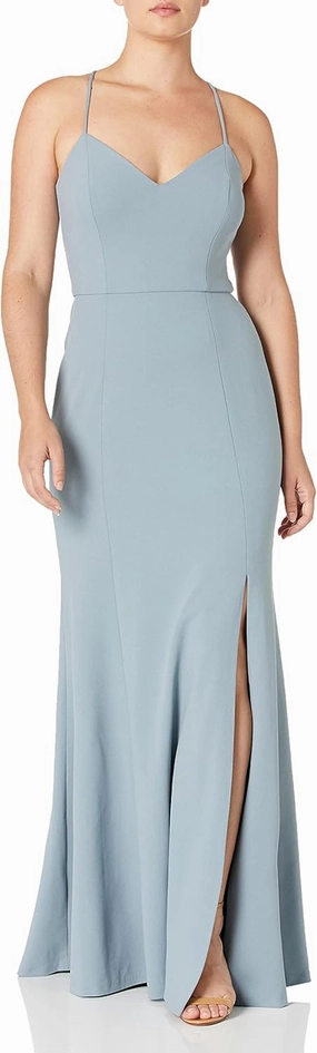 Jenny Yoo Women's Reese Spaghetti Strap Fitted Crepe Gown