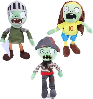 JHESAO 3 PCS Plants and Zombies Plush Zombies Sets Toy Captain Zombie, 1 2 Stuffed Soft Knight Zombies Doll, Football Zombies PVZ Plush Figure Doll New