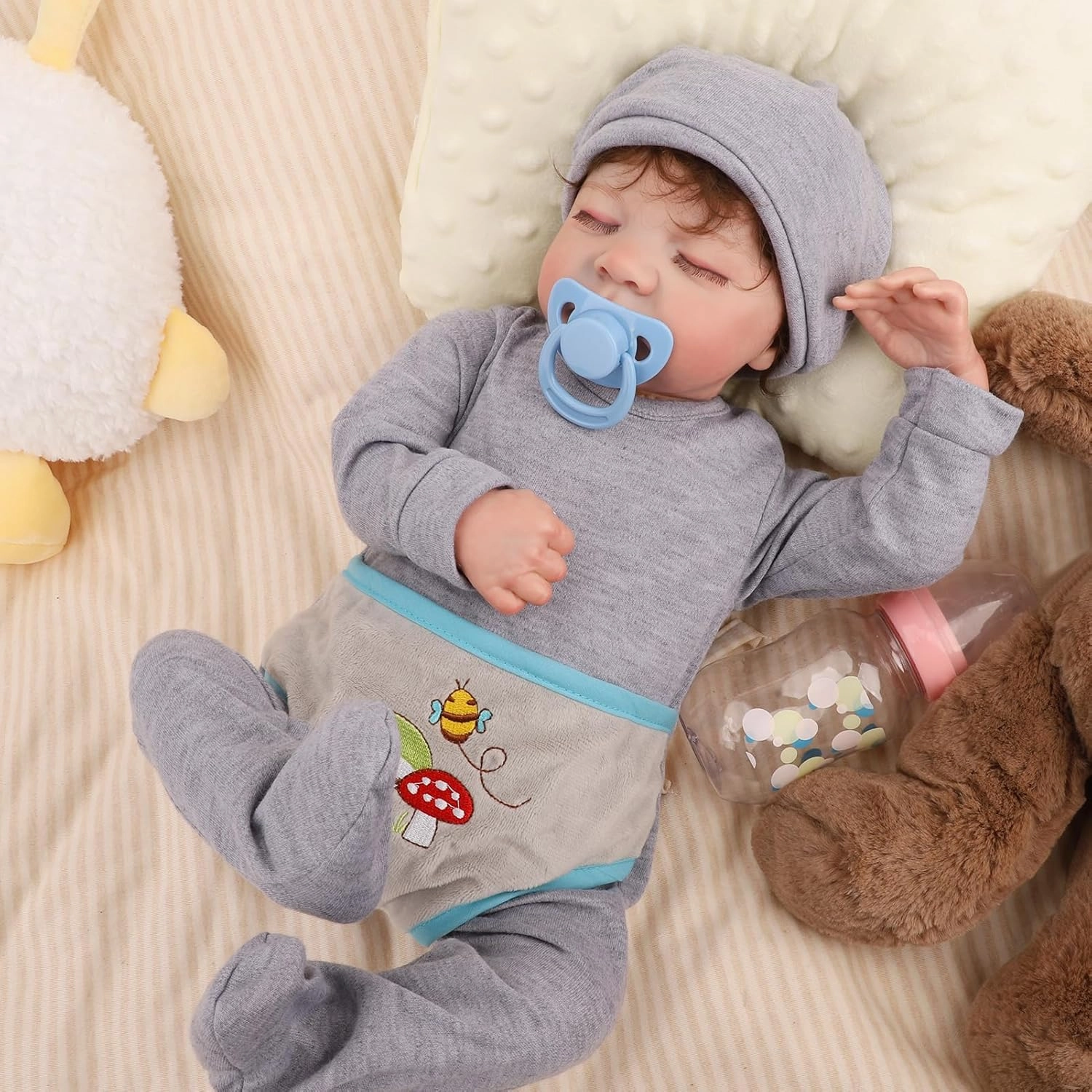 Jirachi Reborn Baby Dolls, Lifelike Baby Boy, Realistic Newborn Baby Doll Silicone Full Body with Toy Accessories Gift Set for Kids Age 3  Blue 17 Inch doll-liwei hair