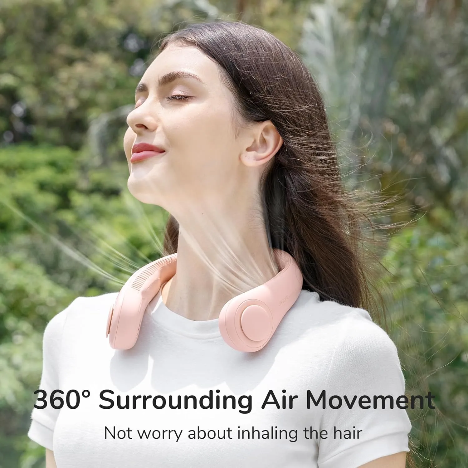 JISULIFE Portable Neck Fan, Hands-Free Bladeless, 5 Speeds, 4000 mAh Battery Operated Wearable Personal Fan, Twistable, Rechargeable, Gift for Women Men-Pink