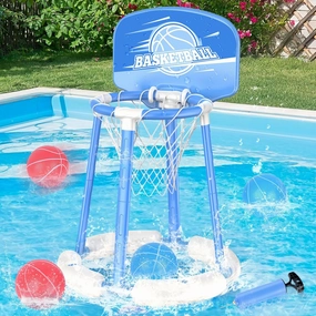 JUANCHI Floating Basketball Hoop for Pool, Poolside Basketball Hoop with Backboard, 4 Basketballs, Fun Swimming Pool Toys for Kids Ages 4-8, 8-12, Family Pool Float Games & Water Basketball Set