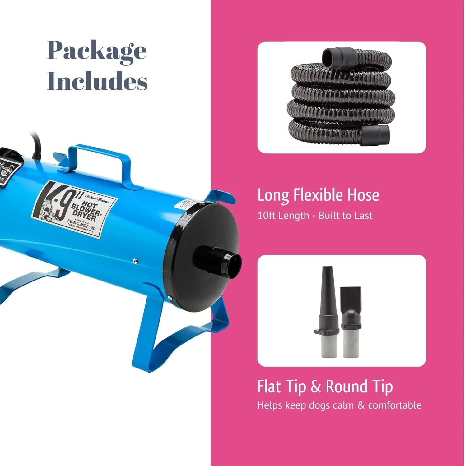 K9 II Dog Blow Dryer - High Power Grooming Dryer, Heavy Duty, 10' Hose, Deshedding, Hunter Green