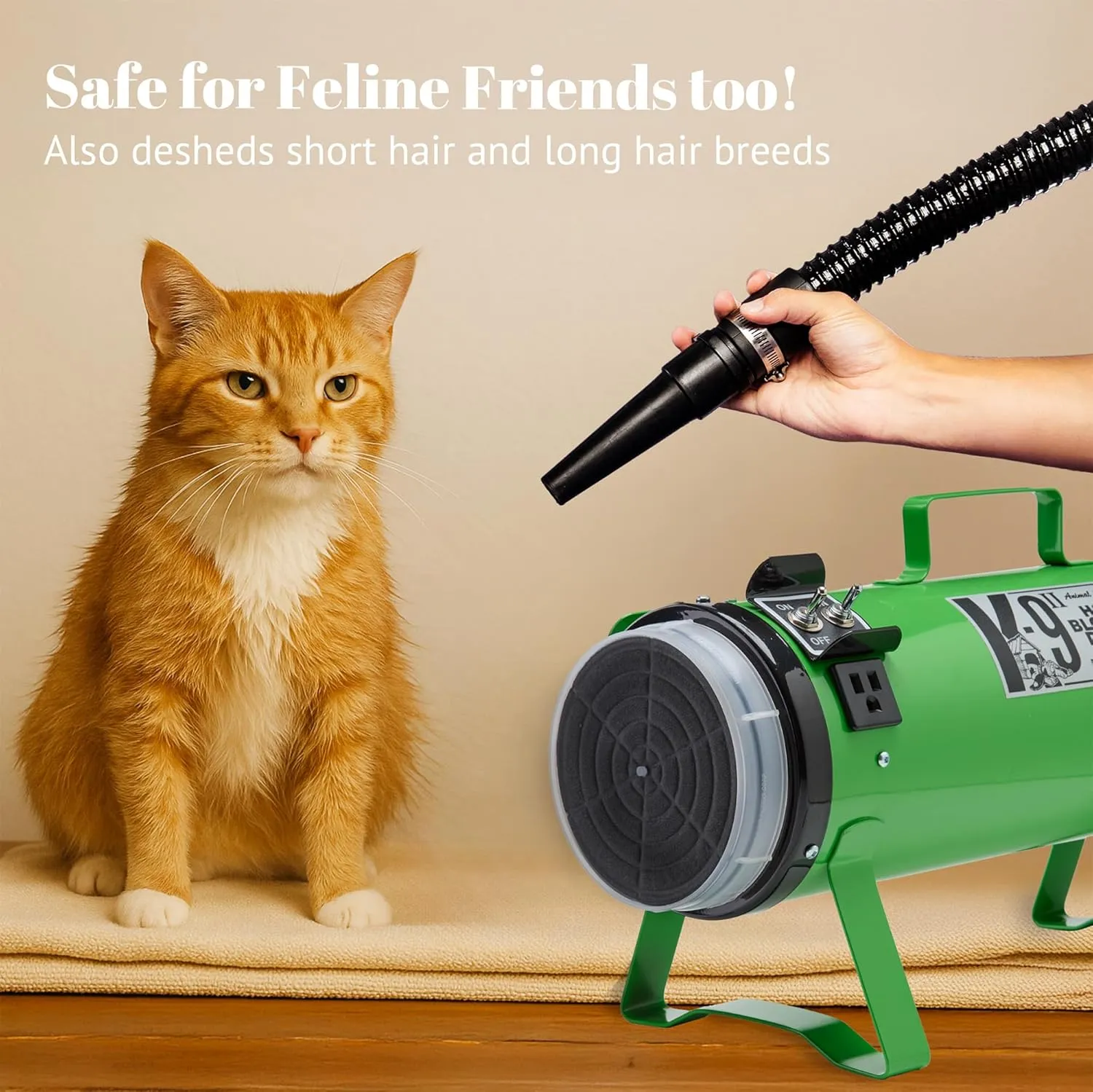 K9 II Dog Blow Dryer - High Power Grooming Dryer, Heavy Duty, 10' Hose, Deshedding, Hunter Green