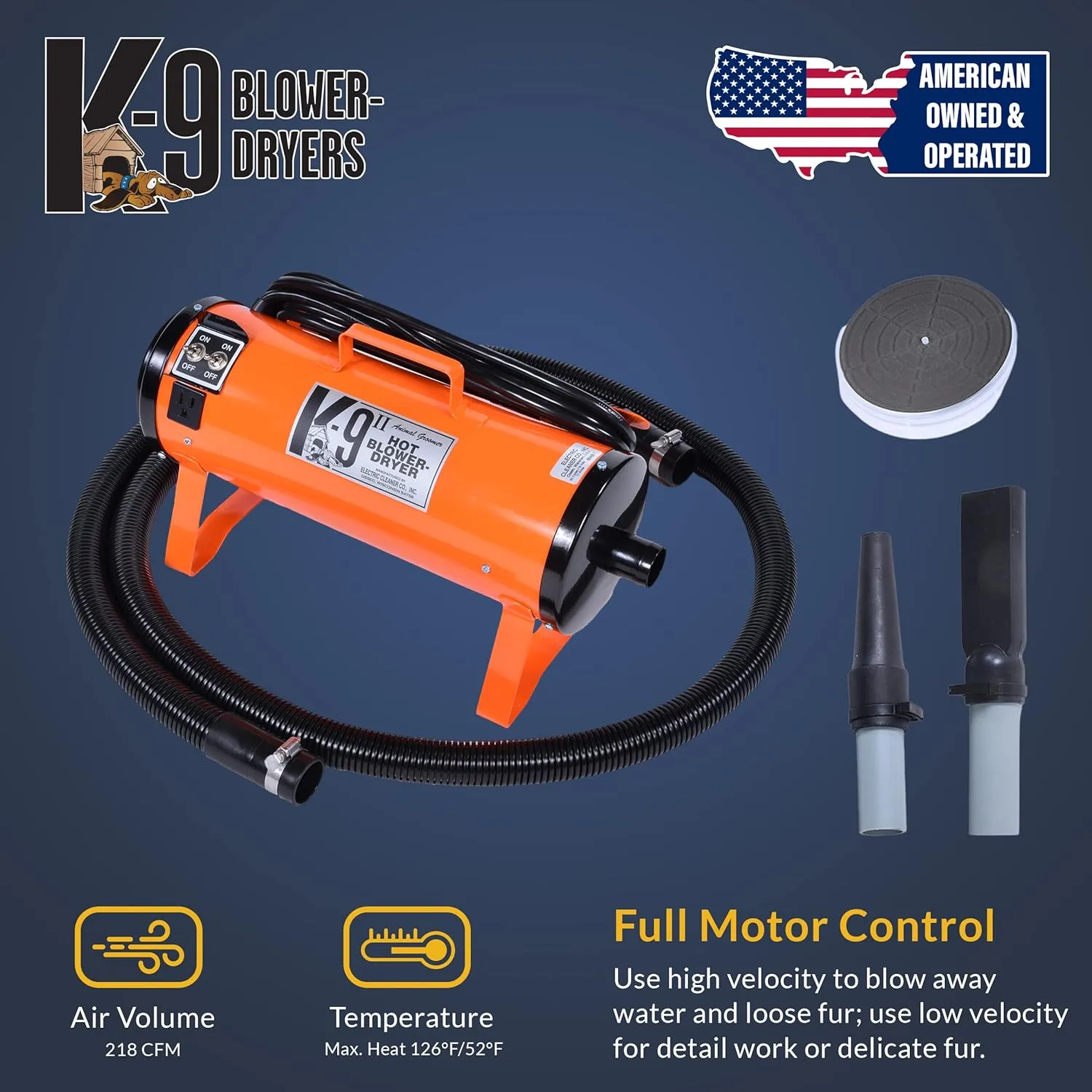 K9 II Dog Blow Dryer - High Power Grooming Dryer, Heavy Duty, 10' Hose, Deshedding, Hunter Green