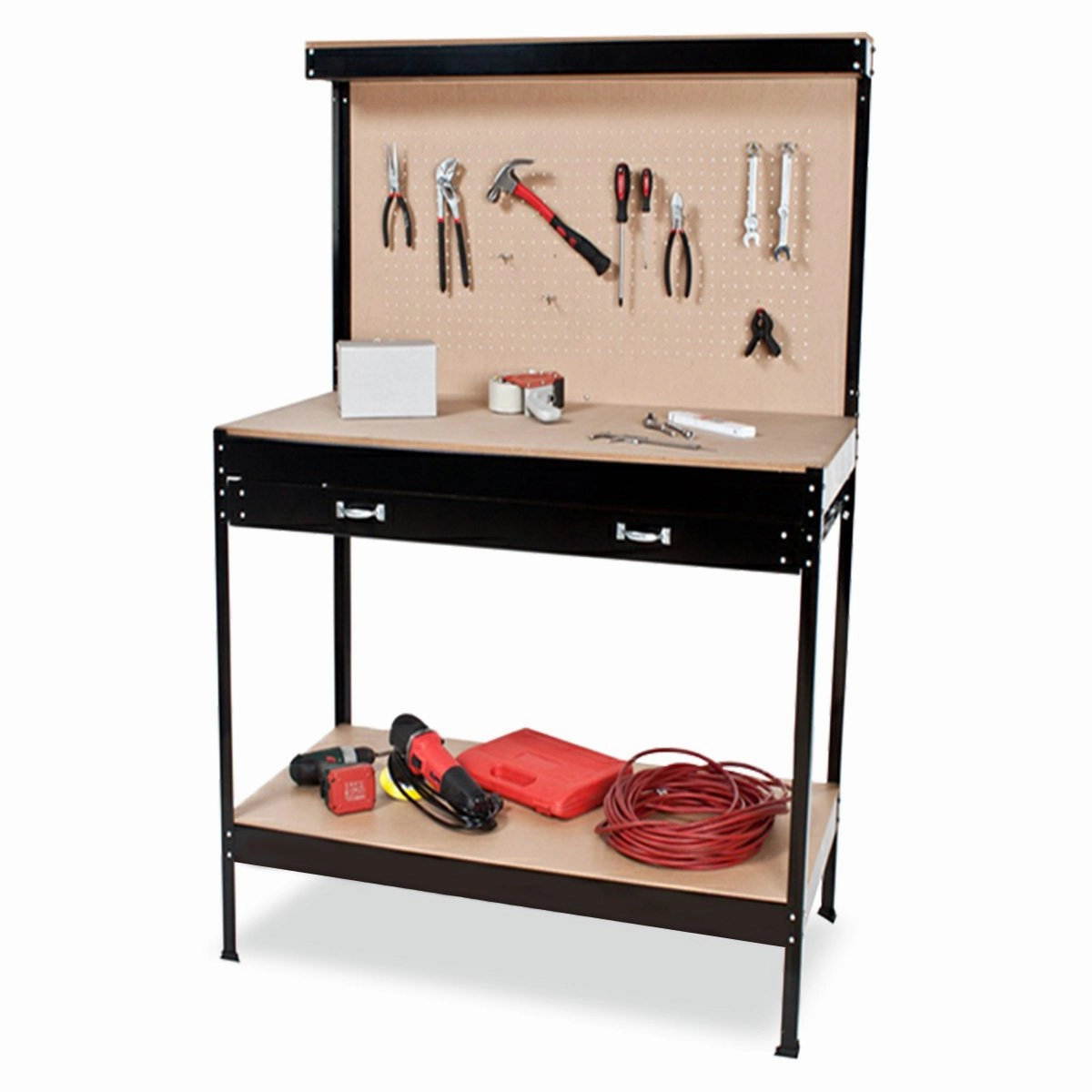 Kartrite Heavy-Duty Workbench with Pegboard Drawer and Shelf Storage