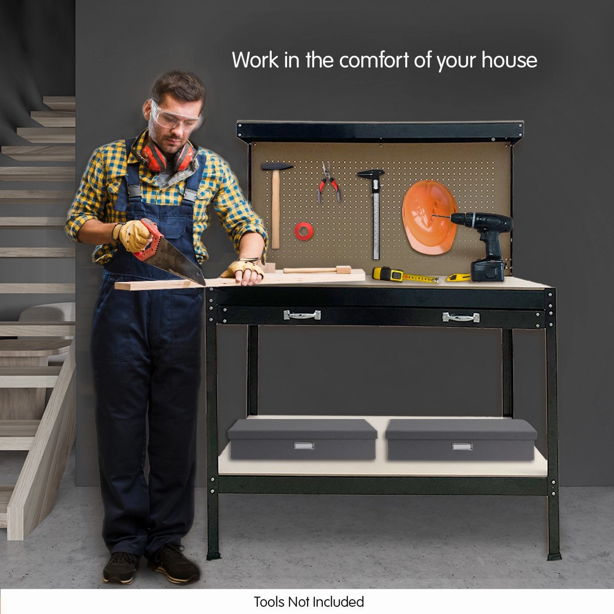 Kartrite Heavy-Duty Workbench with Pegboard Drawer and Shelf Storage