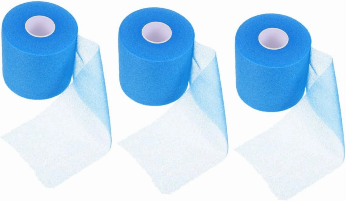 KESYOO 3 Rolls Sports Shock Absorbing Belt Hand Wrist Badminton Straps Wrap Grip Band Racket Training Tape Tennis Gym Sponge Blue