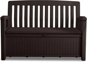Keter 60 Gallon Storage Bench Deck Box for Patio Furniture, Front Porch Decor and Outdoor Seating – Perfect to Store Garden Tools