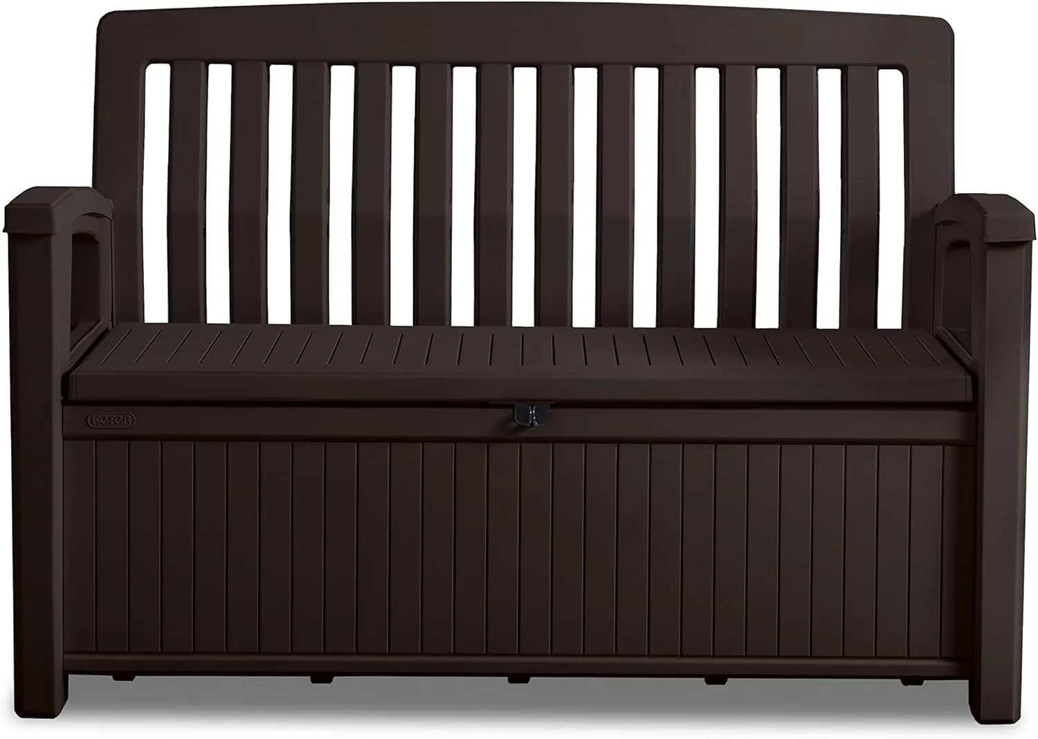 Keter 60 Gallon Storage Bench Deck Box for Patio Furniture, Front Porch Decor and Outdoor Seating – Perfect to Store Garden Tools