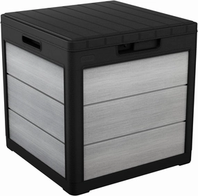 Keter Denali 30 Gallon Resin Outdoor Storage Box and Patio Storage Box Side Table for Pool and Garden Accessories, Grey & Black