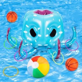 Kids Octopus Pool Toys, 2-in-1 Inflatable Basketball Hoop & Ring Toss Games, Summer Family Party Favors Birthday Gift 3 4 5 6 7 8 9 10  Year Old Boy Girl Indoor Outdoor Beach Water Pool Toy for Kids