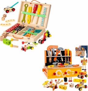 KIDWILL Wooden Tool Bench for Kids Bundle with Wooden Tool Box for Kids