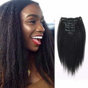 Kinkys Straight Hair Clip in Hair Extensions for Black Women Brazilian Virgin Double Weft Human Hair 7 Pieces 120g with 17 Clips 14 Inch
