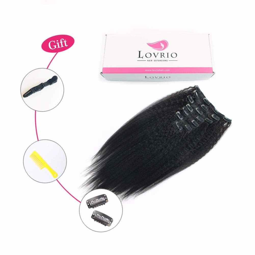 Kinkys Straight Hair Clip in Hair Extensions for Black Women Brazilian Virgin Double Weft Human Hair 7 Pieces 120g with 17 Clips 14 Inch
