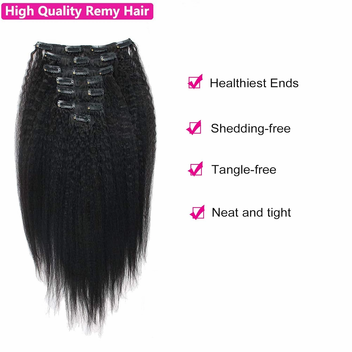 Kinkys Straight Hair Clip in Hair Extensions for Black Women Brazilian Virgin Double Weft Human Hair 7 Pieces 120g with 17 Clips 14 Inch