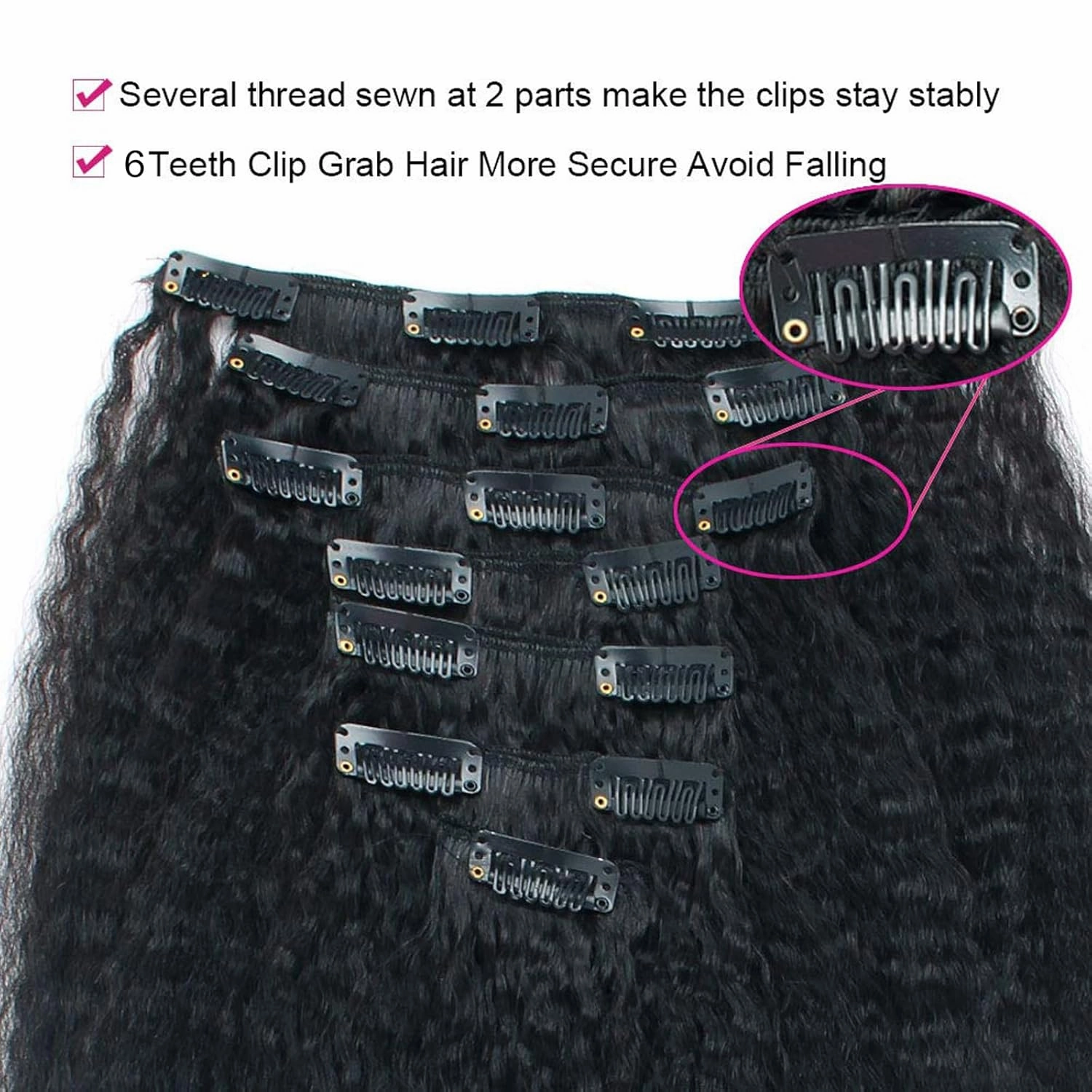 Kinkys Straight Hair Clip in Hair Extensions for Black Women Brazilian Virgin Double Weft Human Hair 7 Pieces 120g with 17 Clips 14 Inch