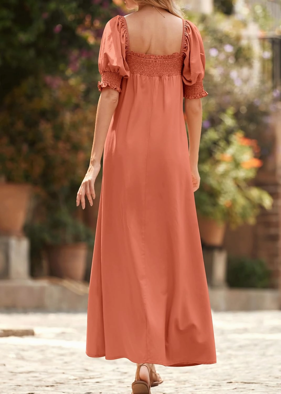 KIRUNDO Women 2025 Summer Maxi Dress Casual Loose Puff Sleeve Square Neck Maternity Flowy Long Beach Dresses with Pockets