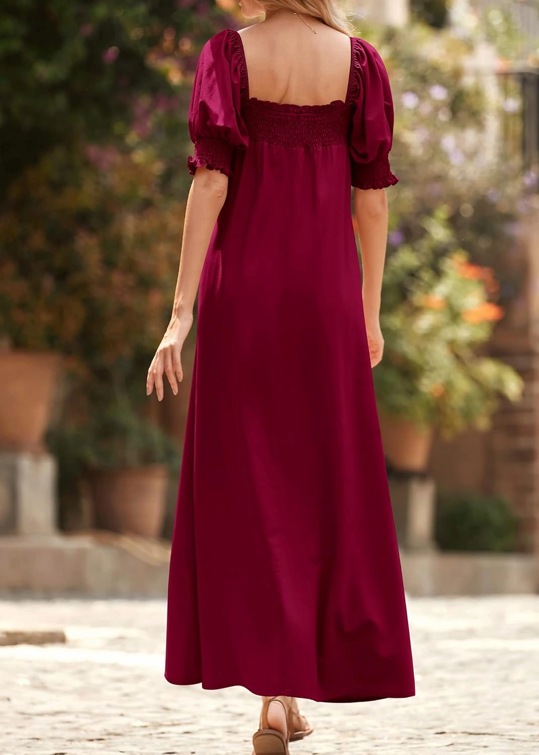 KIRUNDO Women 2025 Summer Maxi Dress Casual Loose Puff Sleeve Square Neck Maternity Flowy Long Beach Dresses with Pockets