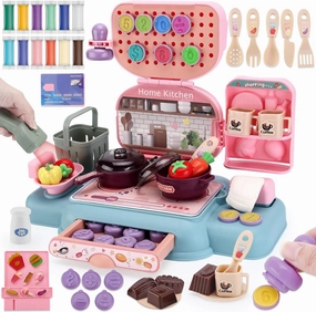 Kitchen Creations Color Dough Set , Grocery Store Food Molds, Cash Register Scanner with Light & Sound/Play Food & Money, Pretent Play Toy Gift for Kids Boys Girls Ages 3 (12 Color Doughs)