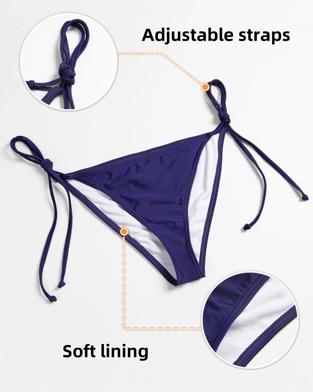 KIWI RATA Womens Swimwear Sexy Tie Side Sweet Heart Brazilian Bikini Bottom Hipster Swimsuit Beachwear Swimwear