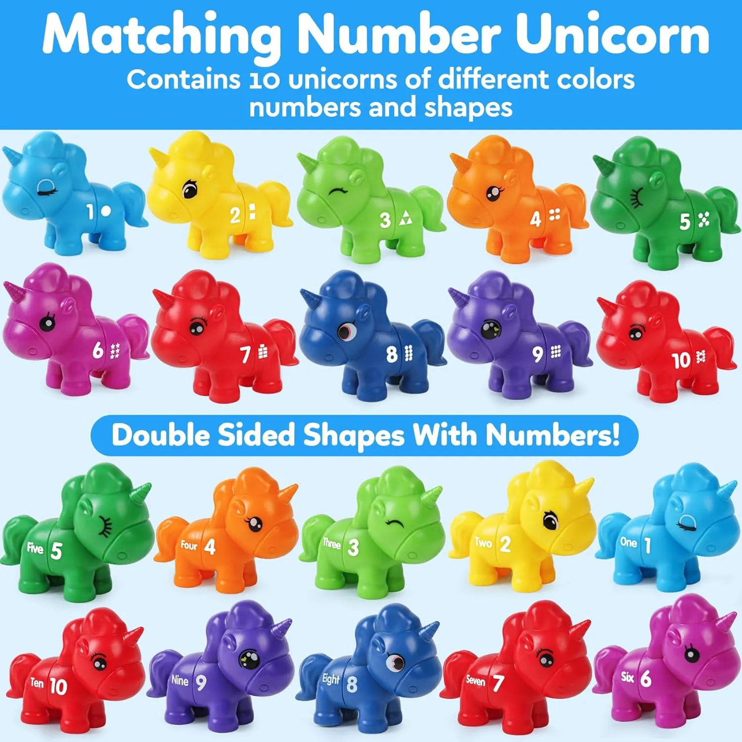 kizh Montessori Numbers Matching Counting and Sorting Game for Toddlers Fine Motor Toy Preschool 1-10 Recognition Learning Toy Educational Set for Kids Ages 3 4 5 (10Pcs)