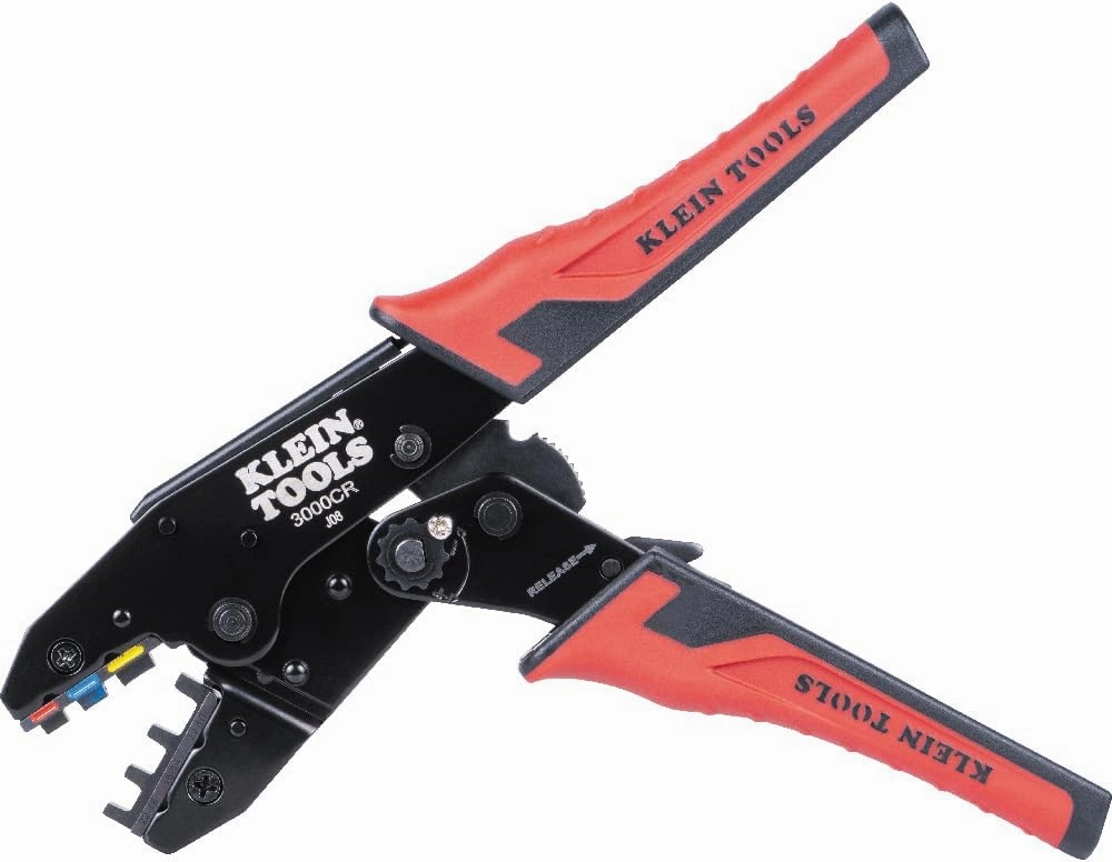 Klein Tools 3000CRKIT Ratchet Crimping Tool Set, (4) Interchangeable Dies for Heat Shrink, Non-Insulated, Insulated and Ferrule Terminal Connectors