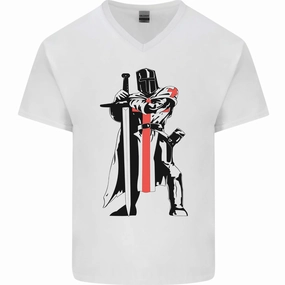 Knights Templar With Broad Sword Mens V-Neck Cotton T-Shirt