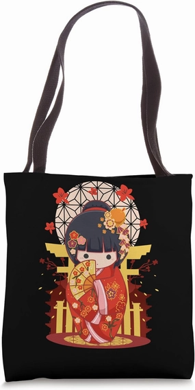 Kokeshi Doll Shirt Japanese Kimono Red Japan Luck Fortune Tote Bag