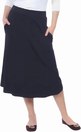Kosher Casual Women’s Modest Lightweight Mid-Calf A-Line Skirt with On Seam Pockets