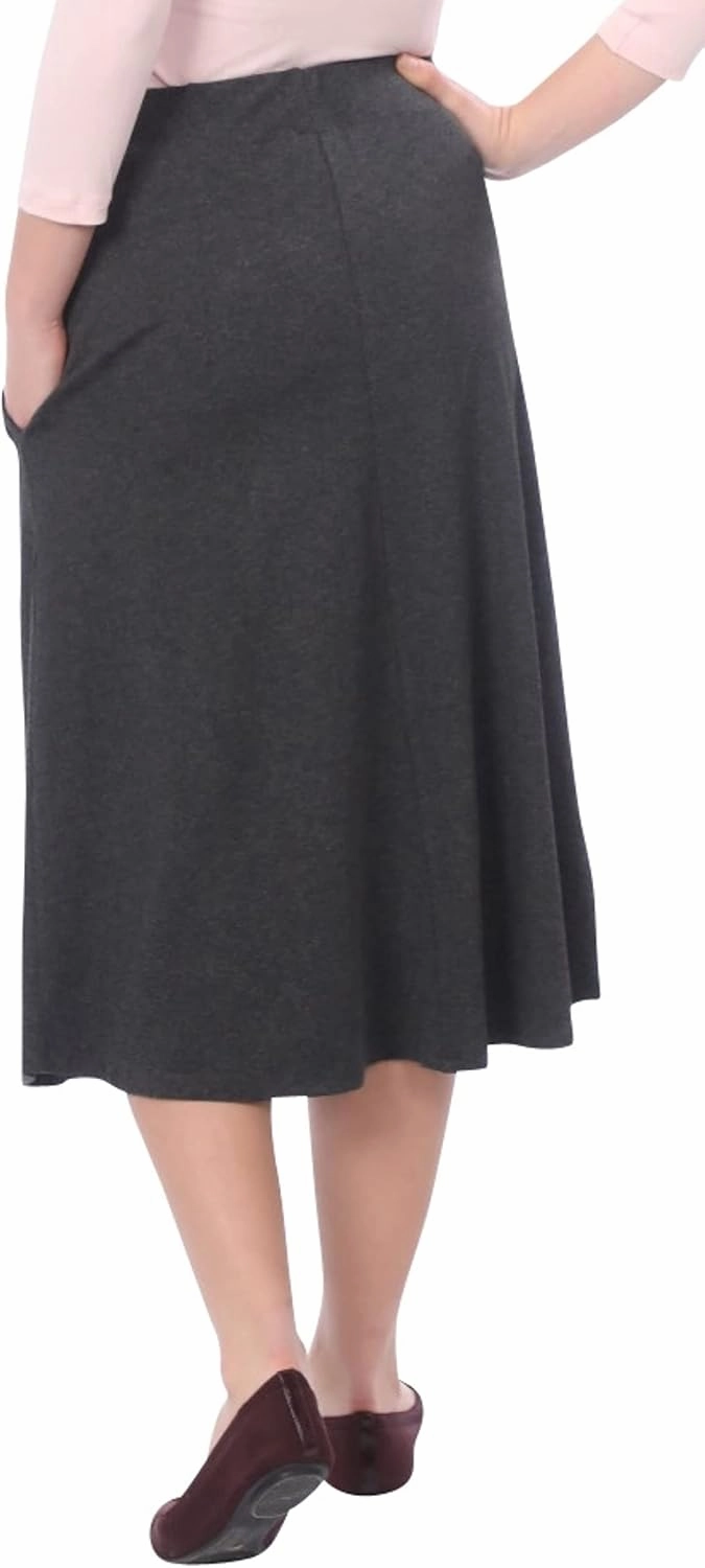 Kosher Casual Women’s Modest Lightweight Mid-Calf A-Line Skirt with On Seam Pockets
